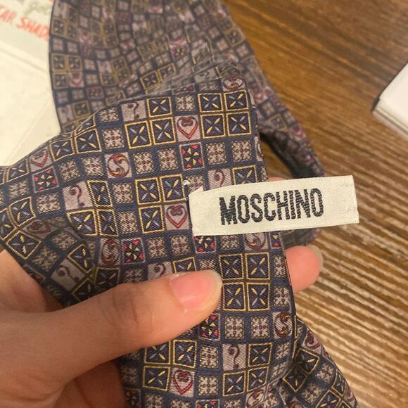 A6 Mens Moschino Square Block Geo Silk Print Tie Fair Condition - Picture 2 of 6